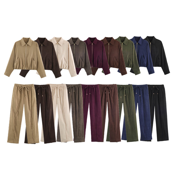 Damen Weite Velours‑Hose mit elastischem Tunnelzugbund und Bügelfalte Drune