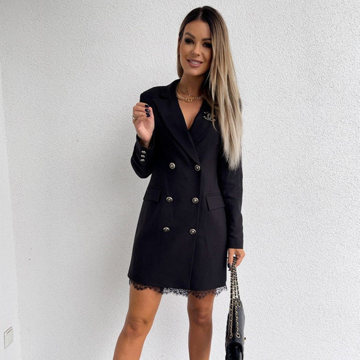 Damen eleganter Doppelknee-Blazer mit Spitzenbesatz Drune