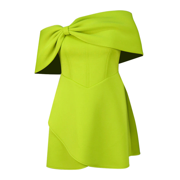 Damen elegantes Minikleid mit asymmetrischem Schnitt und voluminösem Überwurf Drune