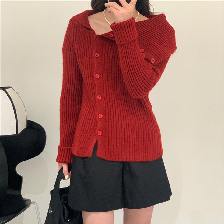 Damen Strickjacke mit schickem Kragen und Knopfdetails Drune