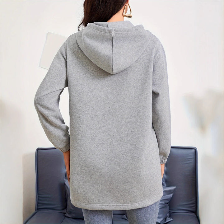 Damen nan Longline-Kapuzenjacke mit durchgehendem Reißverschluss, Kängurutaschen und elastischen Bündchen Drune