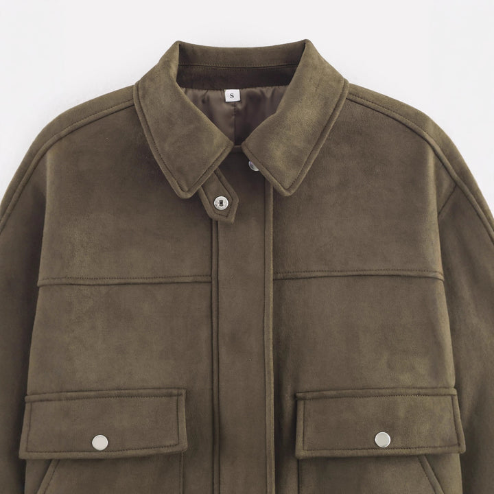 Damen Modische Kurzjacke aus weichem Kunstleder mit praktischen Taschen Drune