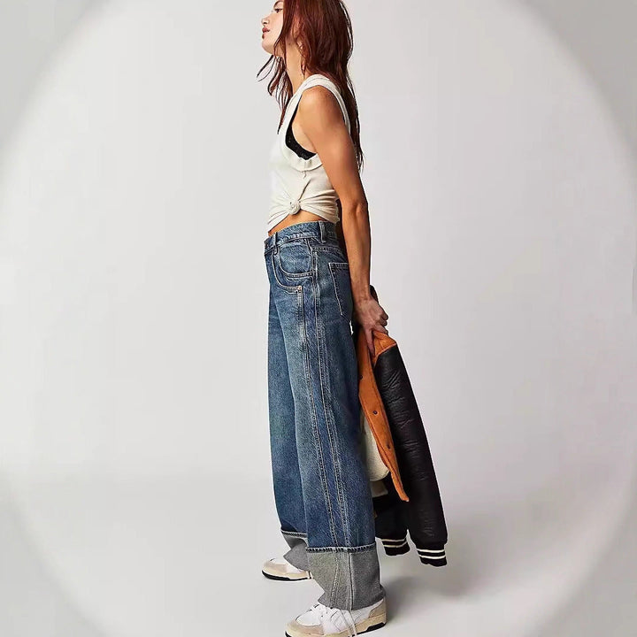 Damen Weite Jeans mit umgeschlagenem Saum