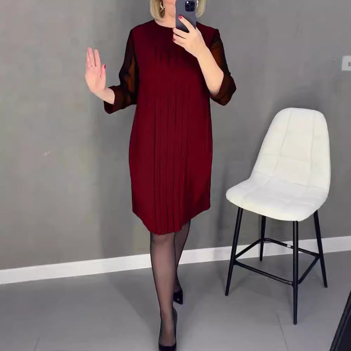 Damen elegantes Rüschenkleid mit transparenten Ärmeln Drune