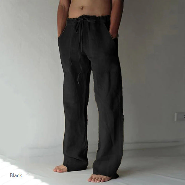 Herren Leinenhose mit weitem Schnitt Kordelzug und Seitentaschen Drune