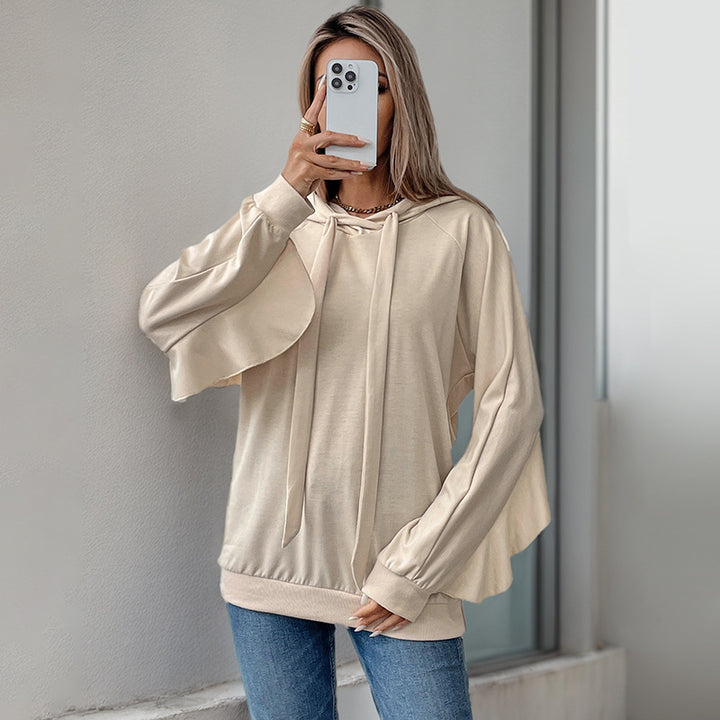 Damen Lässiger Oversize-Hoodie mit Kapuze, langen Kordelbändern und Raglanärmeln Drune
