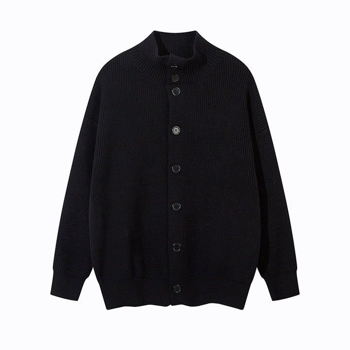 Unisex Oversize-Strickjacke mit Stehkragen und durchgehender Knopfleiste Drune