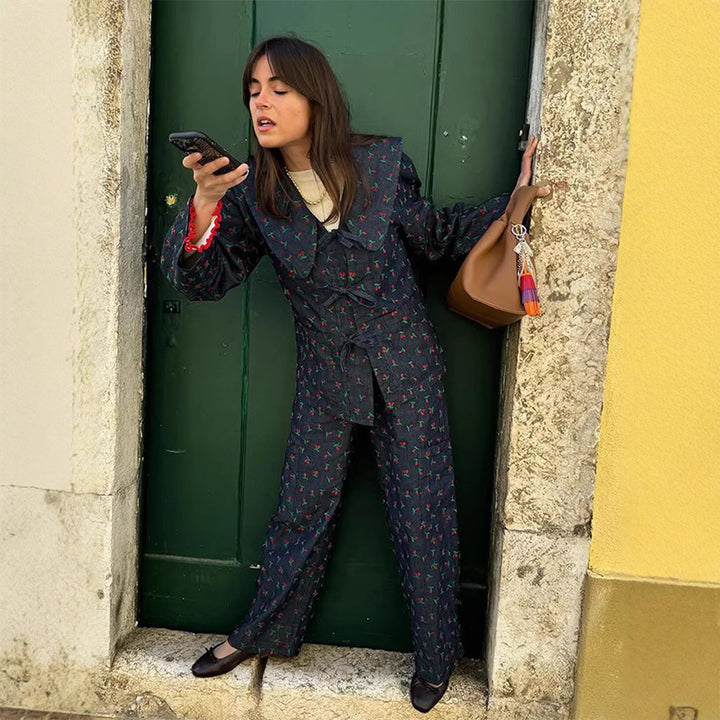 Damen lässige Blumenprint-Longpants mit elastischem Bund und seitlichen Taschen Drune