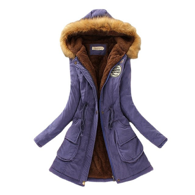 Damen nan gefütterte Parka-Mantel mit Teddyfutter, Kapuze und aufgesetzten Klappentaschen Drune
