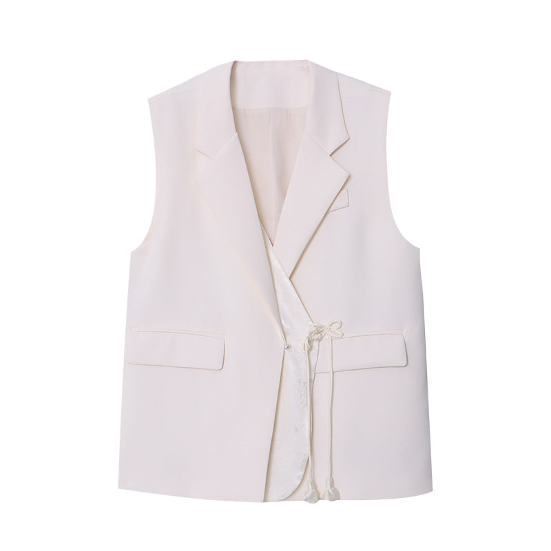 Damen elegante Weste mit Bindegürtel und stilvollen Taschen Drune