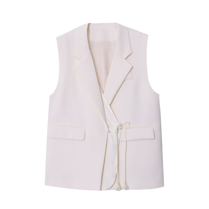 Damen elegante Weste mit Bindegürtel und stilvollen Taschen Drune
