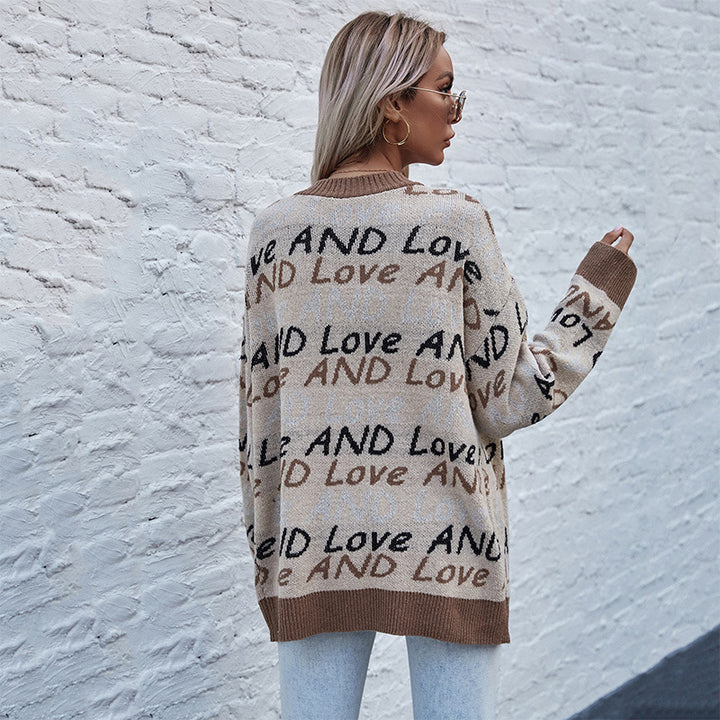 Damen Lässige Strickjacke mit Schriftzug Drune