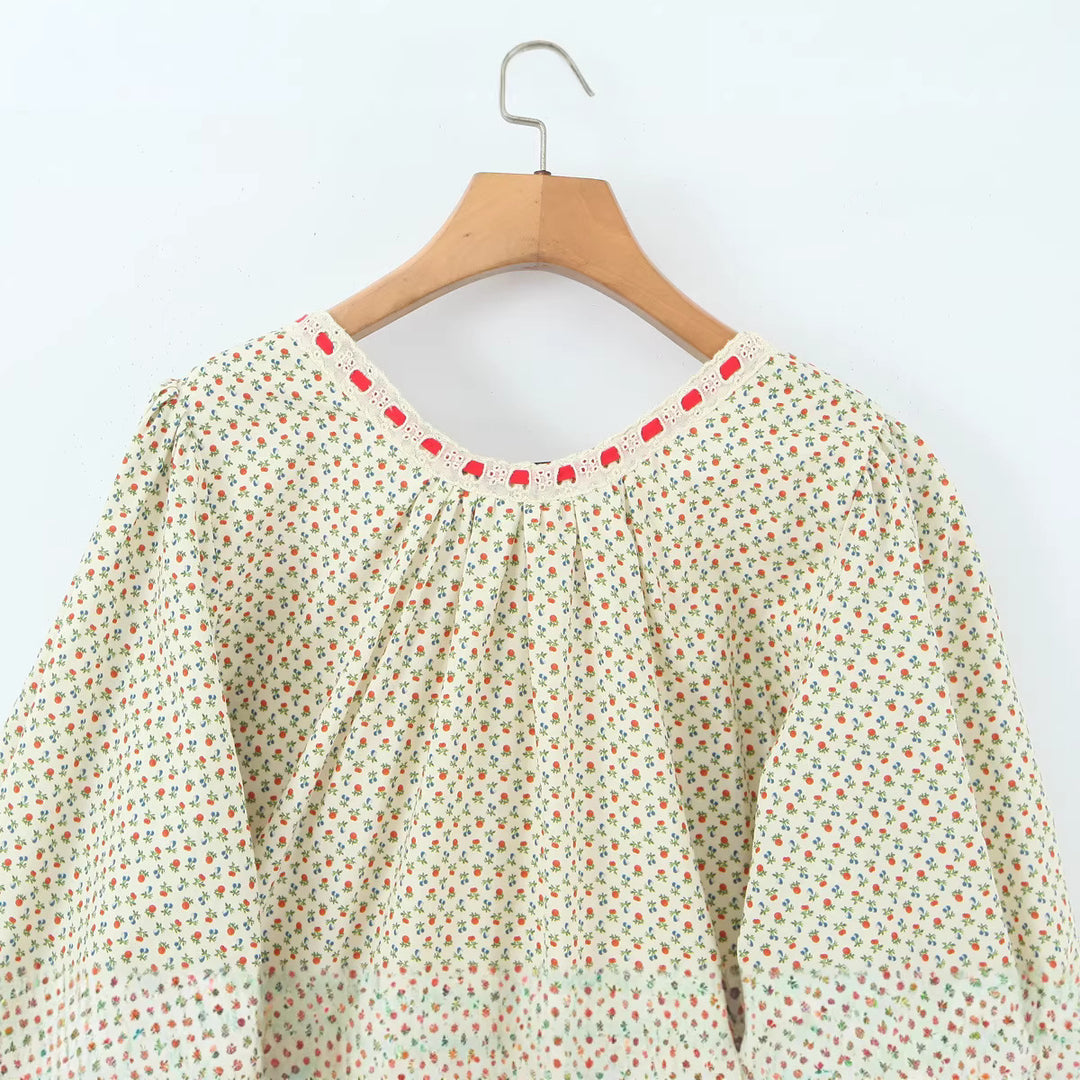 Damen Kurzes Schößchenkleid mit U‑Ausschnitt, Puffärmeln und Zierschleife Drune
