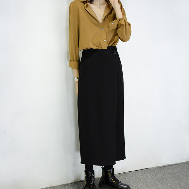 Damen Taillenhoher Wickel-Maxirock mit seitlichem Knopfdetail und geradem Fall Drune