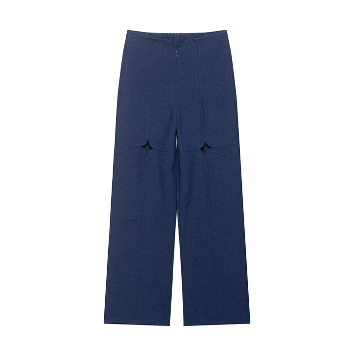 Damen Hochtaillierte weite Hose mit Cut-Out‑Kniepartie und Ziernähten Drune