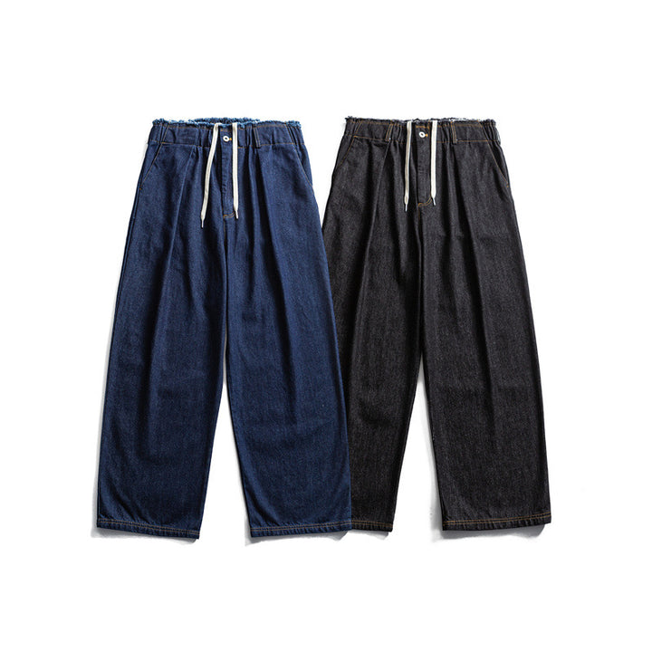 Herren Weite Denim-Hose mit elastischem Tunnelzugbund und Bundfalten Drune