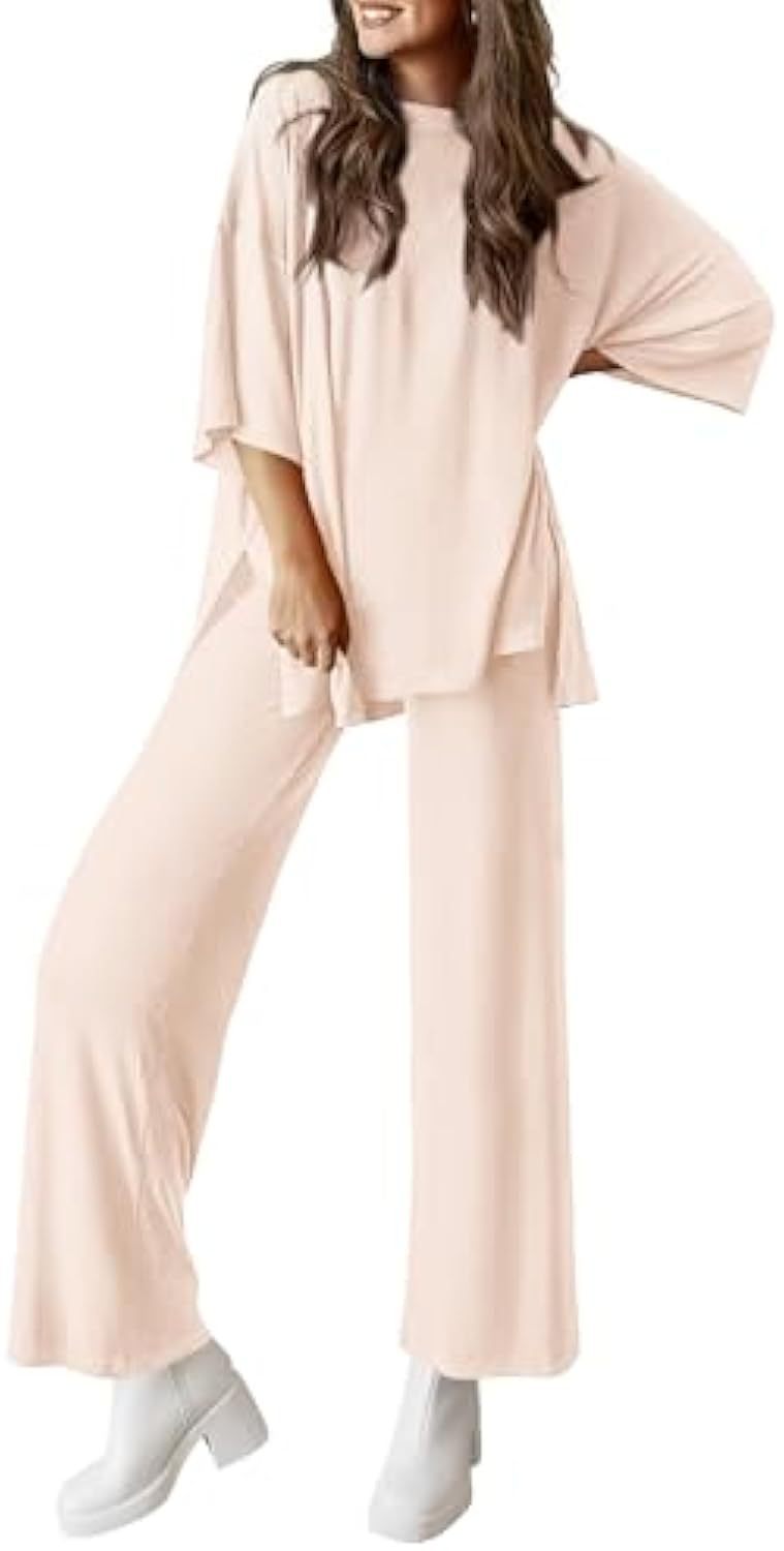 Damen Lässiges Lounge-Set aus weichem Jersey mit Oversize-Tunika und weiter Palazzo-Hose Drune