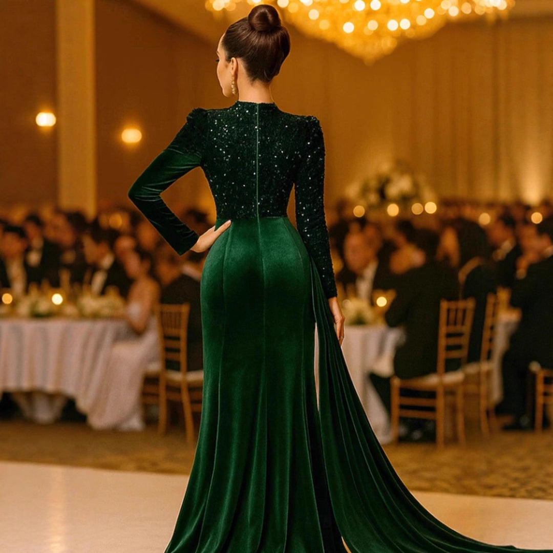 Damen Elegantes Abendkleid mit schimmerndem Oberteil und raffinierter Drapierung Drune