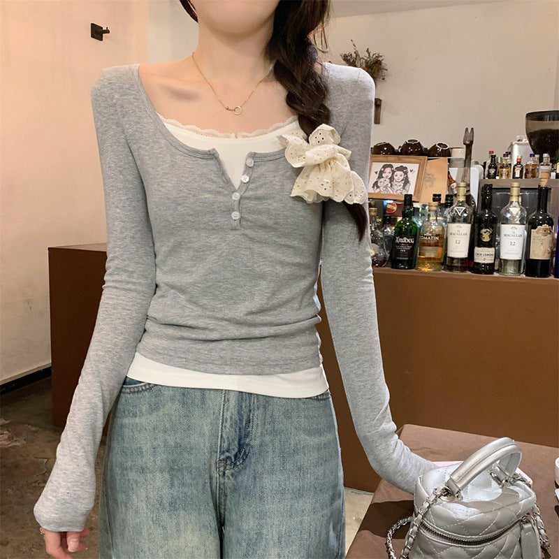 Damen Langarmshirt mit modischem Knopfverschluss und Schleifendetail Drune