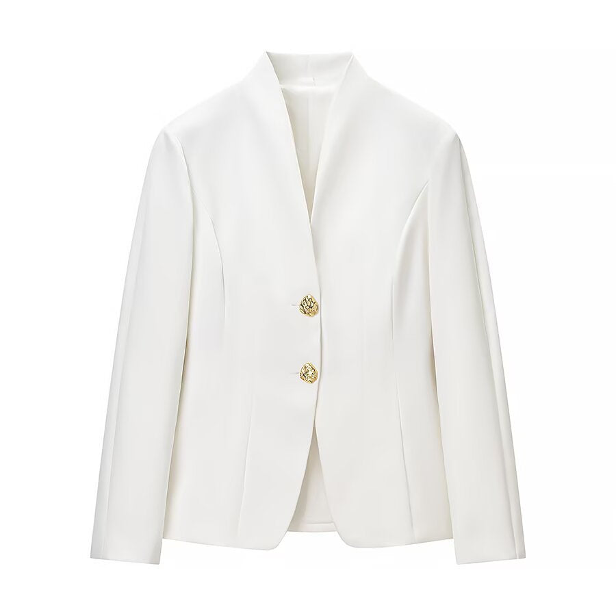 Damen Zweiteiliges Tailored-Blazer- und Highwaist-Hosen-Set mit goldknopf-Detail Drune