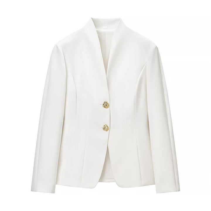 Damen Zweiteiliges Tailored-Blazer- und Highwaist-Hosen-Set mit goldknopf-Detail Drune