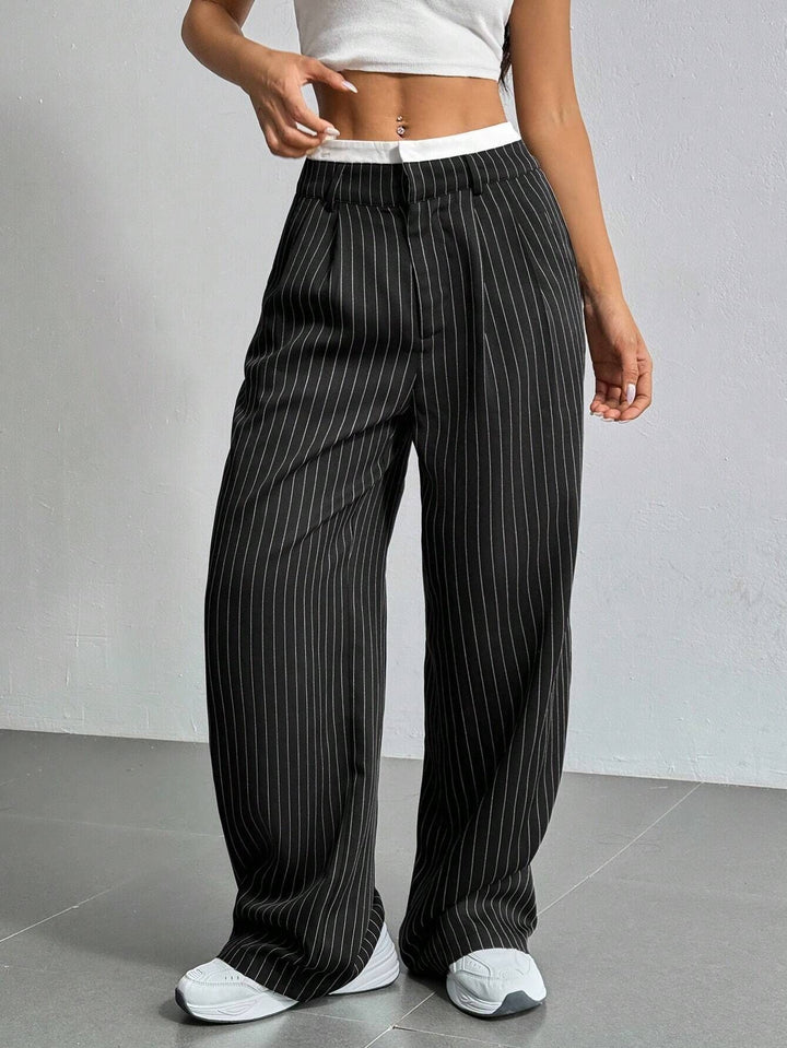 Damen Elegante und locker geschnittene Business-Hosen mit Streifen Drune