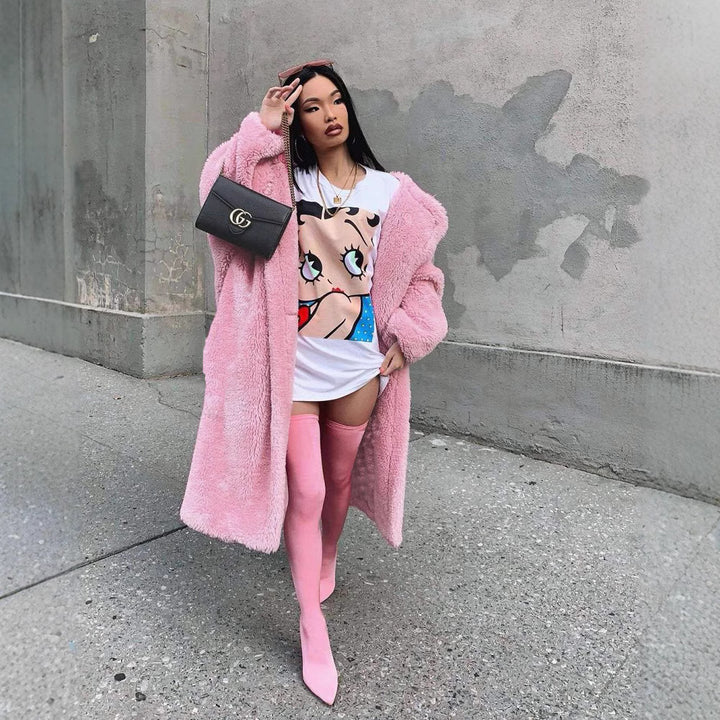 Damen Oversized Fleece-Mantel mit Knopfverschluss und Taschen Drune