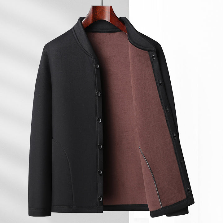 Herren Casual-Stehkragenjacke mit weicher Fleece-Innenseite und verdeckten Nahttaschen Drune