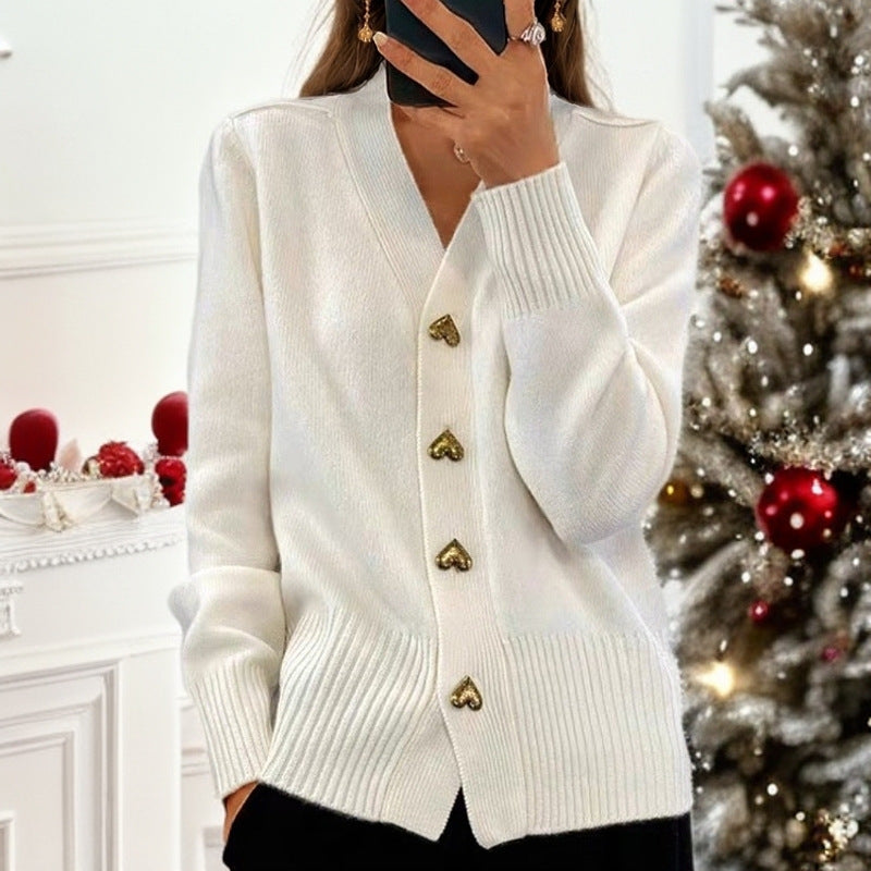 Drune | Elegante Strickjacke mit Herzknöpfen