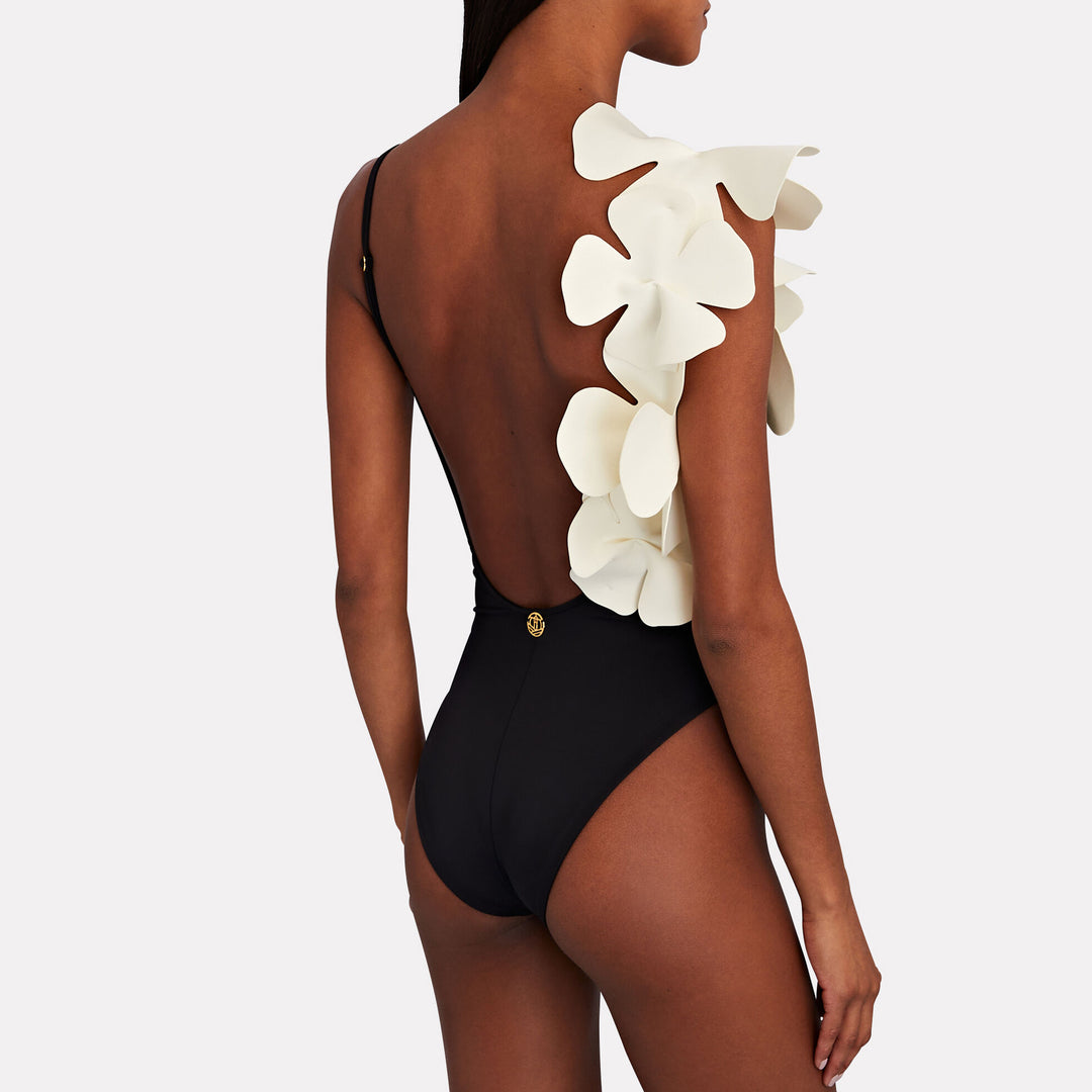 Damen Badeanzug mit kunstvollen 3D Blumenapplikationen Drune