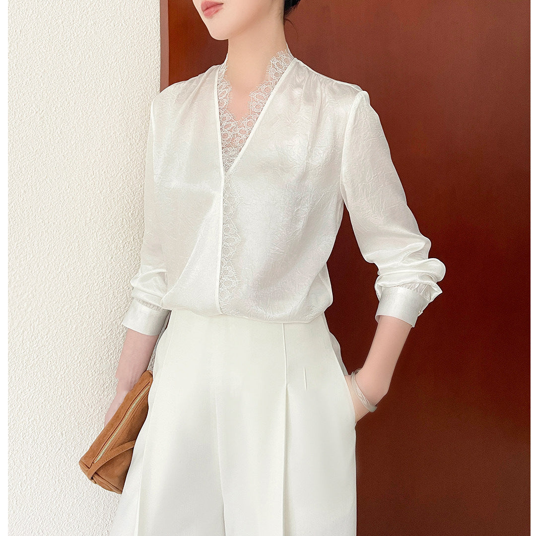 Damen Elegante und raffinierte Bluse mit Spitzenkragen Drune