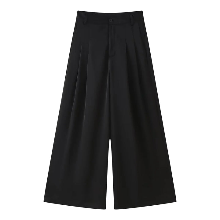 Damen nan weite Highwaist Culotte-Hose mit Bundfalten, Gürtelschlaufen und Knopfverschluss Drune