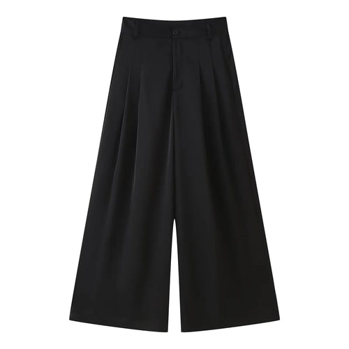Damen nan weite Highwaist Culotte-Hose mit Bundfalten, Gürtelschlaufen und Knopfverschluss Drune