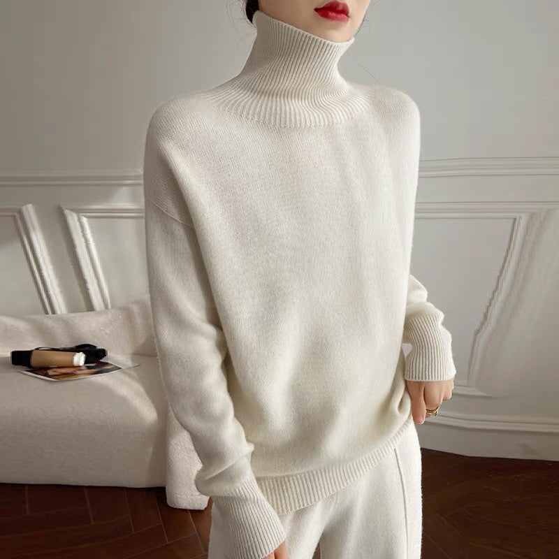 Damen Oversize Feinstrickpullover mit hohem Rollkragen und Seitenschlitzen Drune