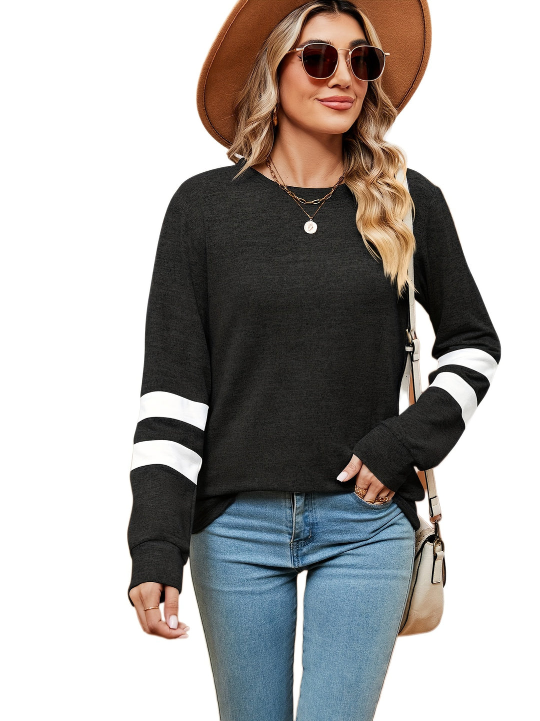 Damen sportliches Sweatshirt mit dekorativen Streifendetails Drune