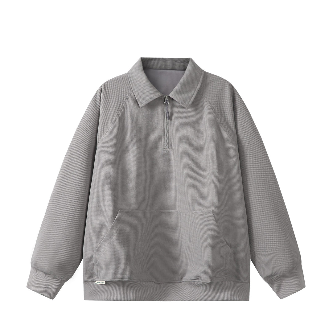 Unisex Halbzip‑Sweatshirt mit Waffelstruktur und Kängurutasche Drune