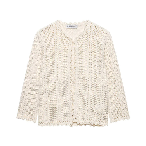 Damen Lockerer Häkelstrick-Cardigan mit feinem Lochmuster und Scallop-Saum Drune