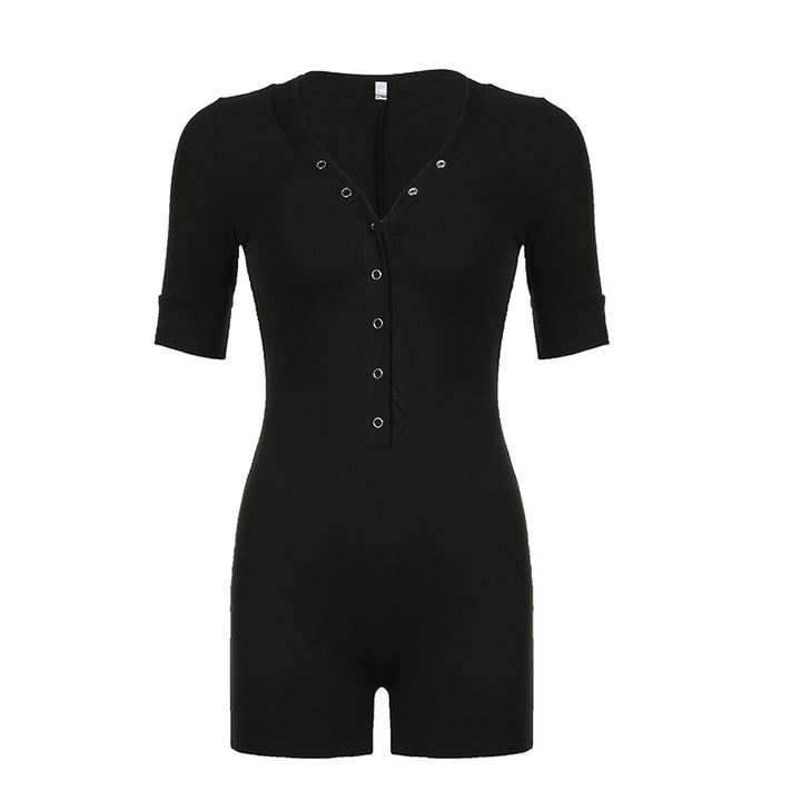 Damen Figurenbetonter Jumpsuit mit modischem V-Ausschnitt und praktischen Knopfdetails Drune