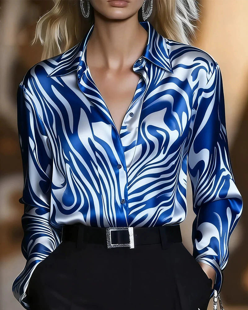 Damen Seidenbluse mit modernem Wellenmuster Drune