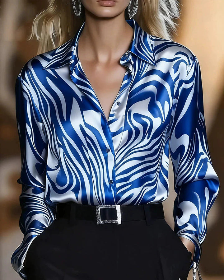 Damen Seidenbluse mit modernem Wellenmuster Drune