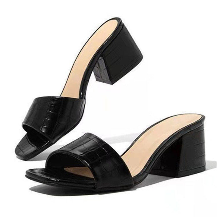 Damen elegante Blockabsatz-Sandalen mit zeitlosem Krokodilleder-Riemen Drune