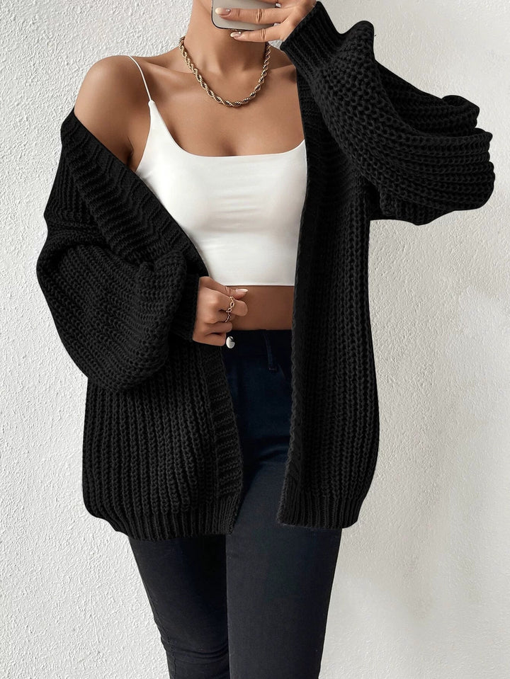 Damen nan Oversize-Strickcardigan mit grobem Waffelstrick, offener Front und voluminösen Ballonärmeln Drune