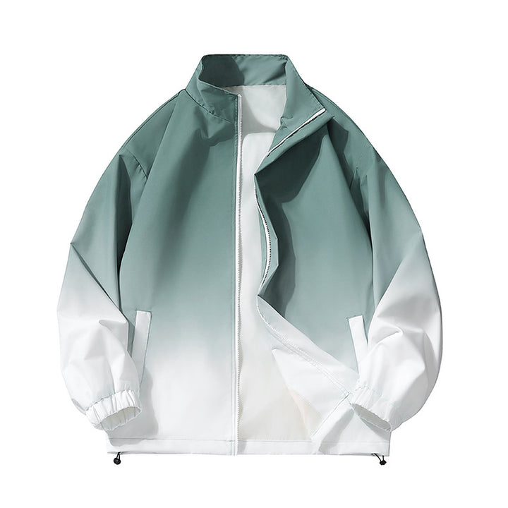 Herren leichte Farbverlauf Windbreakerjacke mit Stehkragen, durchgehendem Reißverschluss & Kordelzugsaum Drune