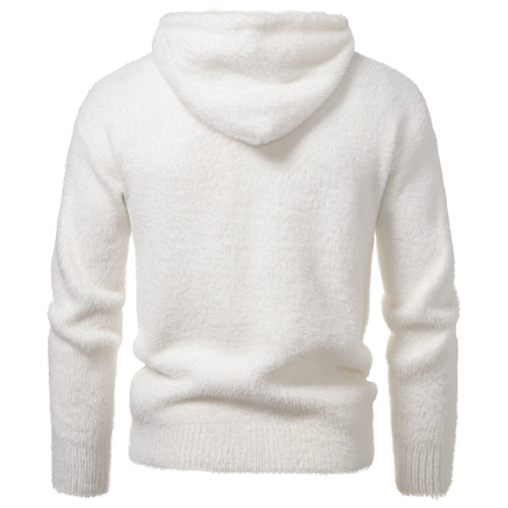 Herren Flauschiger Kapuzenpullover aus Teddy-Fleece mit Statement-Frontprint und Kängurutasche Drune