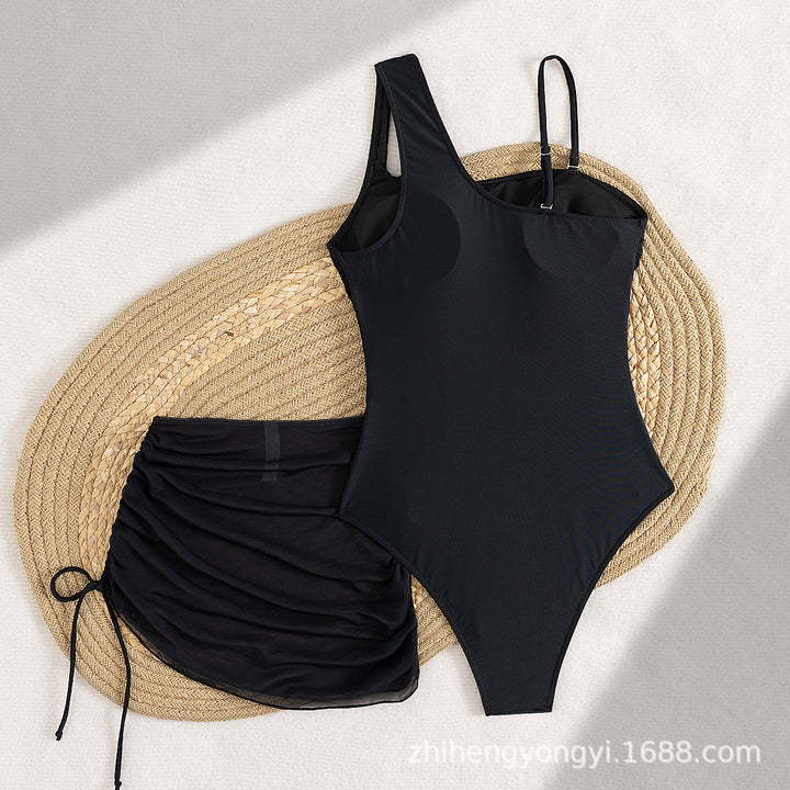 Damen Eleganter Badeanzug mit asymmetrischem Design und praktischer Wickelrock Drune