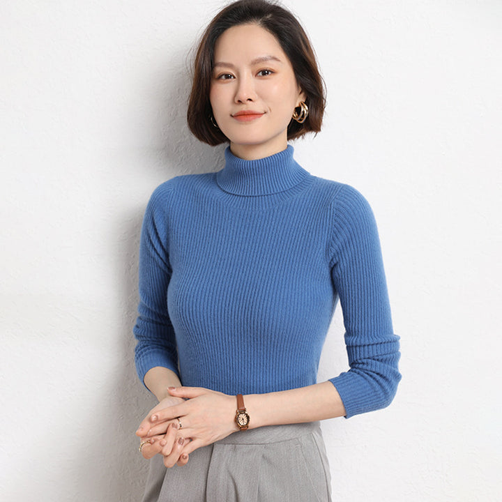 Damen Taillierter Feinstrick-Rollkragenpullover mit feiner Rippenstruktur und Kaschmir-Optik Drune