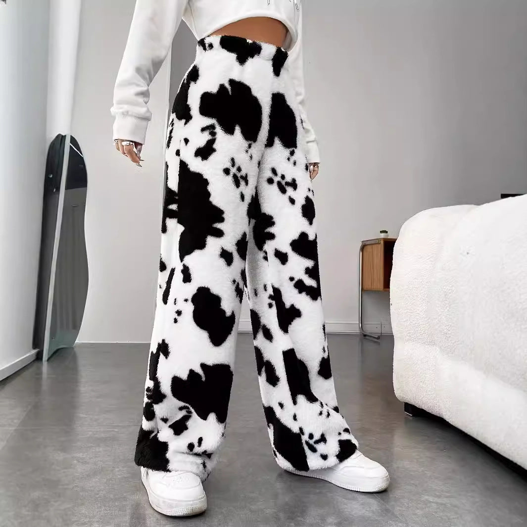 Damen Fleece-Hose im trendigen Kuhmuster Drune