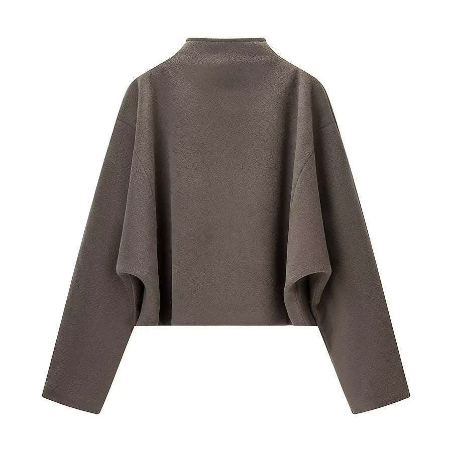 Damen nan kastiger Zip‑Up Fleece‑Cardigan mit Stehkragen und cleanem Minimaldesign Drune