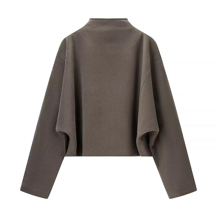 Damen nan kastiger Zip‑Up Fleece‑Cardigan mit Stehkragen und cleanem Minimaldesign Drune
