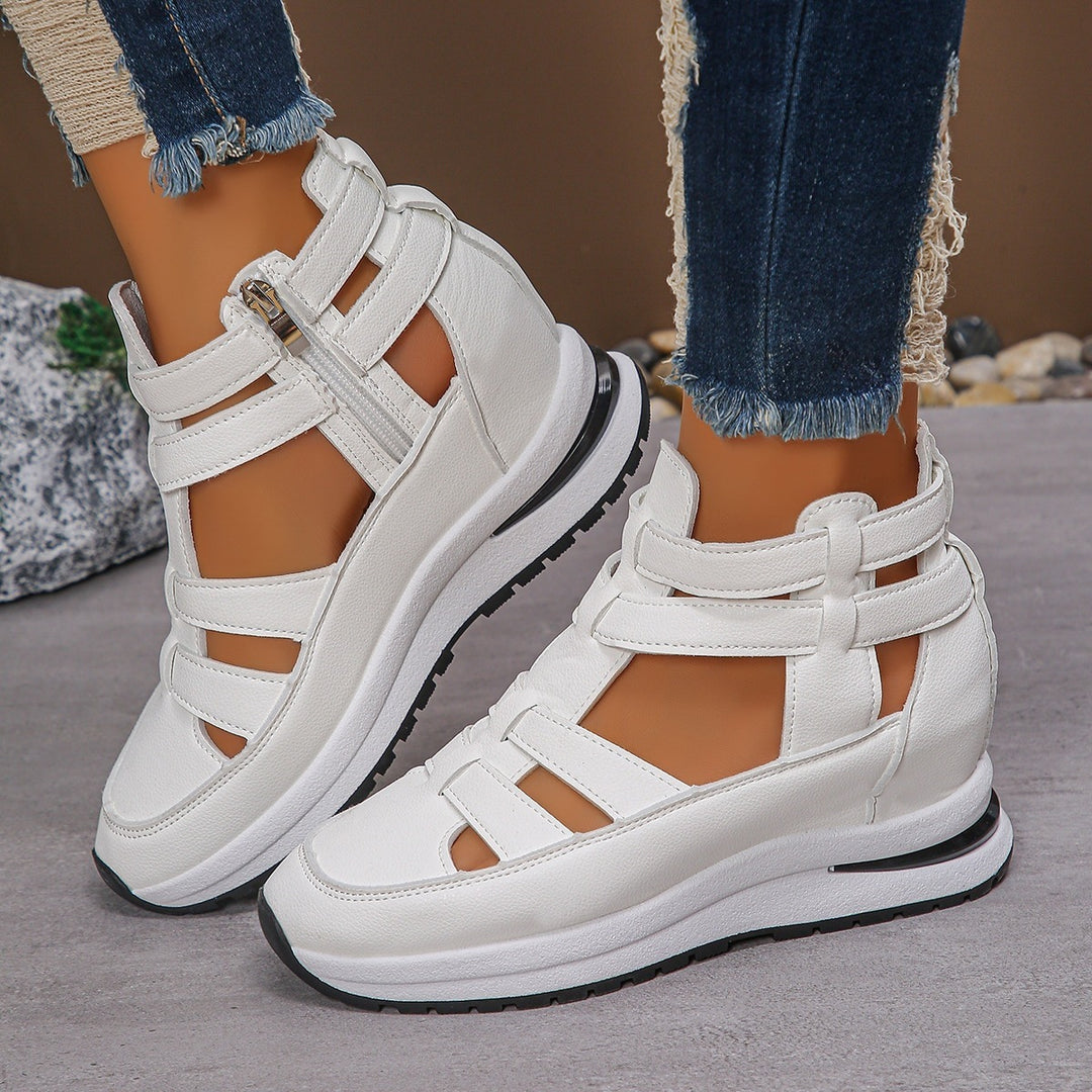 Damen Keil-Plateau Sneaker-Sandale mit Cut-Outs, Reißverschluss und gepolstertem Fußbett Drune